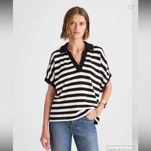 Madewell Relaxed V-Neck Polo Shirt in Stripe Green Size XS